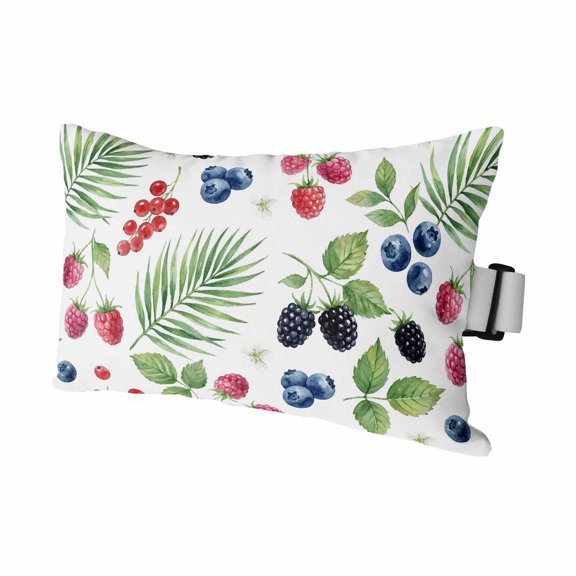 Chaise Lounge Headrest Pillow 1 Pack, Summer Fruit Waterproof Chair Pillows with Insert & Adjustable Elastic Strap for Beach Pool Recliner, Spring Botanical Blueberry Raspberry Leaves Outdoor Pillow