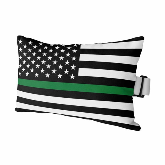 Chaise Lounge Headrest Pillow 1 Pack, Thin Green White Line Waterproof Chair Pillows with Insert & Adjustable Elastic Strap for Beach Pool Recliner, American Flag Star Outdoor Patio Pillow