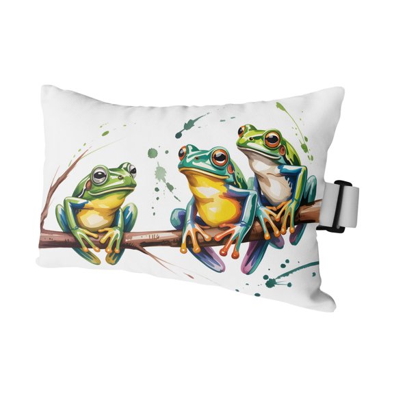 Chaise Lounge Headrest Pillow 1 Pack, Watercolor Frog Waterproof Chair Pillows with Insert & Adjustable Elastic Strap for Beach Pool, Spring Summer Tropical Animals Rustic Outdoor Patio Pillow