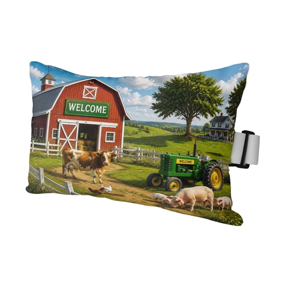 Chaise Lounge Headrest Pillow 1 Pack, Welcome Red Barn Waterproof Chair Pillows with Insert & Adjustable Elastic Strap for Beach Pool Recliner, Farmhouse Tractor Cow Pig Rooster Outdoor Patio Pillow