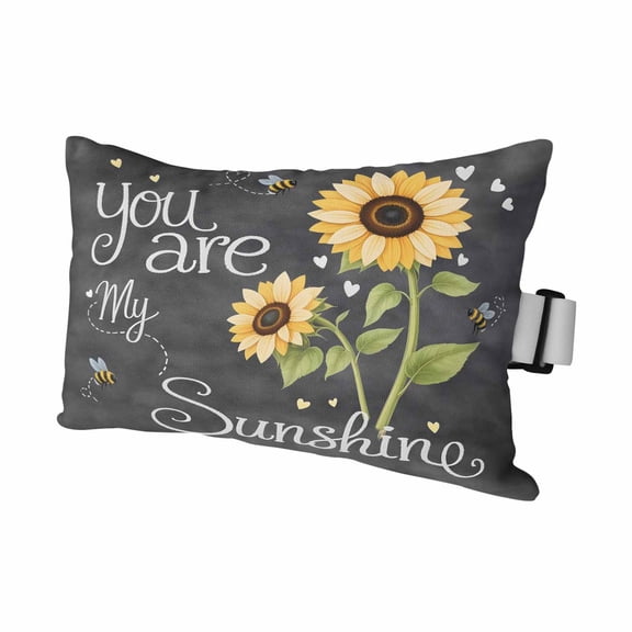 Chaise Lounge Headrest Pillow 1 Pack, You Are My Sunshine Waterproof Chair Pillows with Insert & Adjustable Elastic Strap for Beach Pool, Yellow Sunflowers Cute Bees Heart Dark Gray Outdoor Pillow