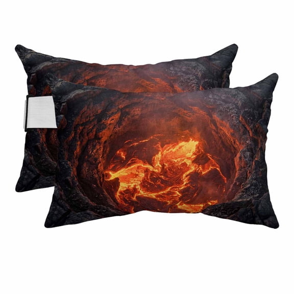Chaise Lounge Headrest Pillow 2 Pack, 3D Optical Illusion Waterproof Chair Pillows with Insert & Adjustable Elastic Strap for Beach Pool Recliner, Nature Red Volcanos Landscape Outdoor Patio Pillow