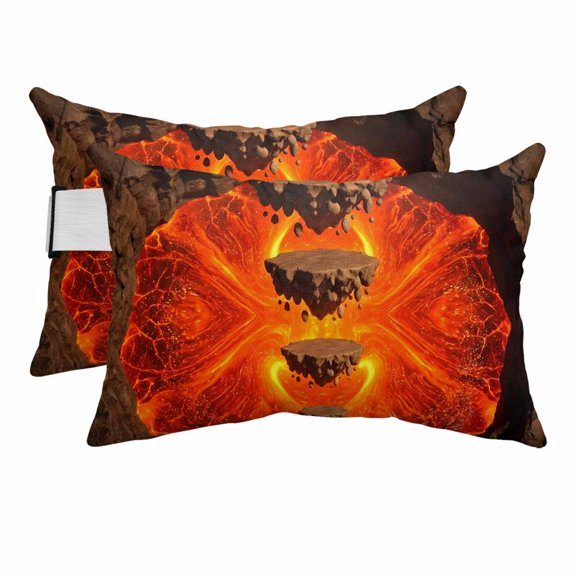 Chaise Lounge Headrest Pillow 2 Pack, Abstract Floating Rocks Waterproof Chair Pillows with Insert & Adjustable Elastic Strap for Beach Recliner, Red Lava Modern Minimalist Artistic Outdoor Pillow
