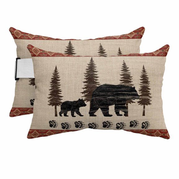 Chaise Lounge Headrest Pillow 2 Pack, Black Bear Rustic Waterproof Chair Pillows with Insert & Adjustable Elastic Strap for Beach Pool Recliner, Trees Cabin Vintage Art Retro Art Outdoor Patio Pillow
