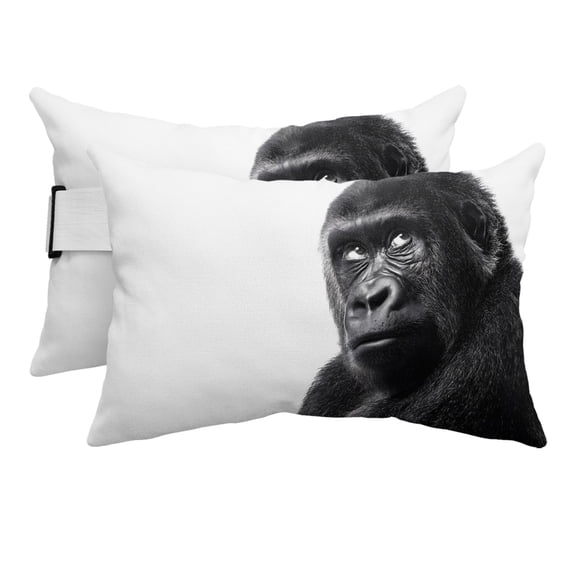 Chaise Lounge Headrest Pillow 2 Pack, Black Monkey Modern Waterproof Chair Pillows with Insert & Adjustable Elastic Strap for Beach Pool Recliner, Wildlife Nature Animals Watercolor Outdoor Pillow
