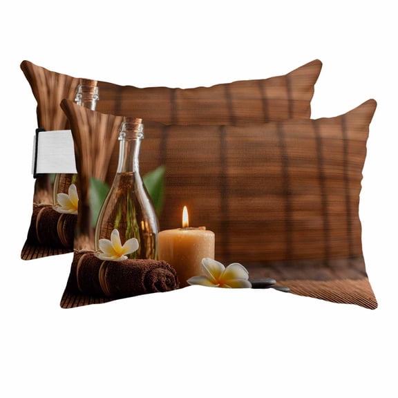 Chaise Lounge Headrest Pillow 2 Pack, Boho Spa Brown Waterproof Chair Pillows with Insert & Adjustable Elastic Strap for Beach Pool Recliner, Bohemia Stones Flowers Outdoor Patio Pillow