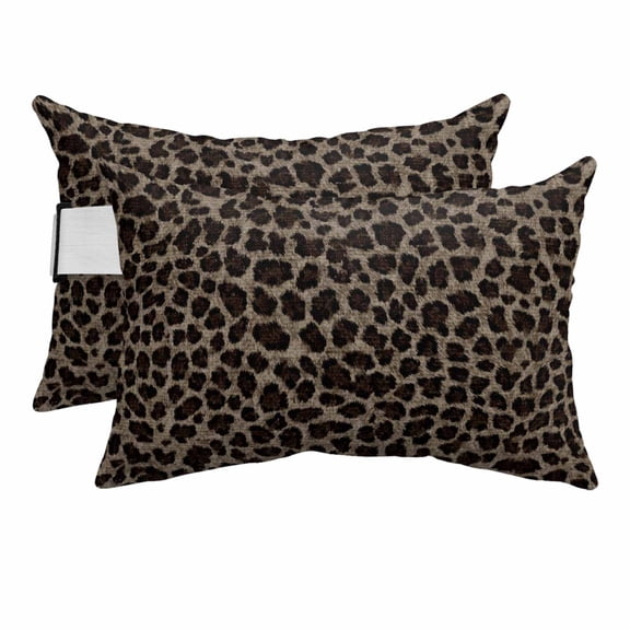 Chaise Lounge Headrest Pillow 2 Pack, Brown Black Leopard Print Waterproof Chair Pillows with Insert & Adjustable Elastic Strap for Beach Pool Recliner, Abstract Animal Pattern Vintage Outdoor Pillow