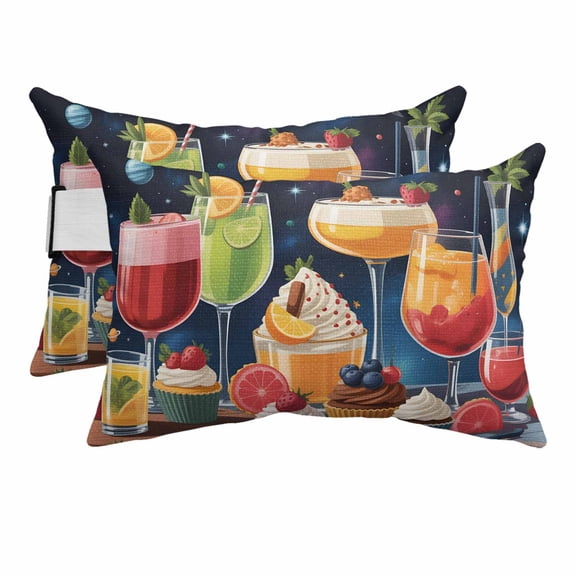 Chaise Lounge Headrest Pillow 2 Pack, Cartoon Cupcakes Waterproof Chair Pillows with Insert & Adjustable Elastic Strap for Beach Pool Recliner, Funny Cute Food Starry Sky Blue Outdoor Patio Pillow