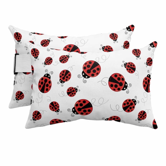 Chaise Lounge Headrest Pillow 2 Pack, Cartoon Ladybug Waterproof Chair Pillows with Insert & Adjustable Elastic Strap for Beach Pool Recliner, Funny Animals Dot Modern Simple Outdoor Patio Pillow