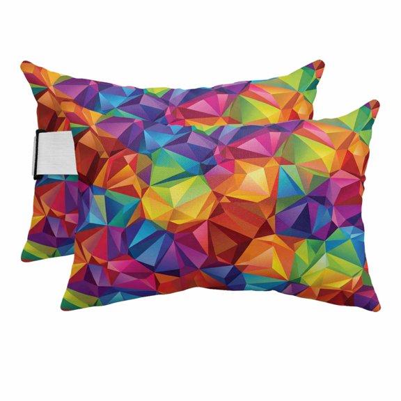 Chaise Lounge Headrest Pillow 2 Pack, Colorful Geometric Waterproof Chair Pillows with Insert & Adjustable Elastic Strap for Beach Pool, Modern Rainbow Ombre Abstract Art Outdoor Patio Pillow