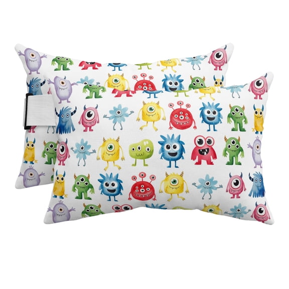 Chaise Lounge Headrest Pillow 2 Pack, Colorful Monsters Waterproof Chair Pillows with Insert & Adjustable Elastic Strap for Beach Pool, Abstract Cartoon Cute Artistic Funny Outdoor Patio Pillow