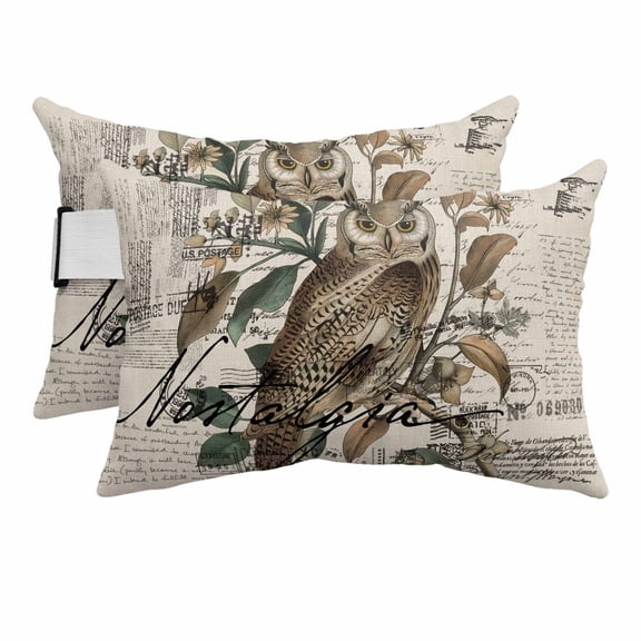 Chaise Lounge Headrest Pillow 2 Pack, Farmhouse Owl Waterproof Chair Pillows with Insert & Adjustable Elastic Strap for Beach Pool, Country Envelope Postmark Rustic Botancial Outdoor Patio Pillow