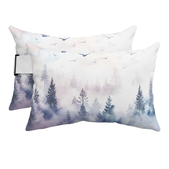 Chaise Lounge Headrest Pillow 2 Pack, Forest Mountain Waterproof Chair Pillows with Insert & Adjustable Elastic Strap for Beach Pool Recliner, Nature Tree Scenery Sky Birds Outdoor Patio Pillow