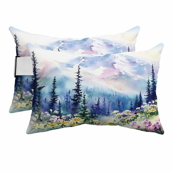 Chaise Lounge Headrest Pillow 2 Pack, Forest Mountains Waterproof Chair Pillows with Insert & Adjustable Elastic Strap for Beach Pool Recliner, Oil Painting Flower Pine Trees Outdoor Patio Pillow