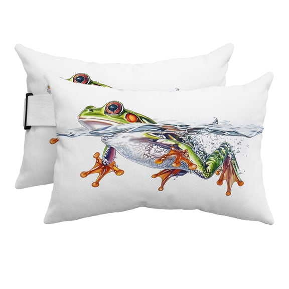 Chaise Lounge Headrest Pillow 2 Pack, Frogs Prints Waterproof Chair Pillows with Insert & Adjustable Elastic Strap for Beach Pool Recliner, Watercolor Animals in Water Outdoor Patio Pillow