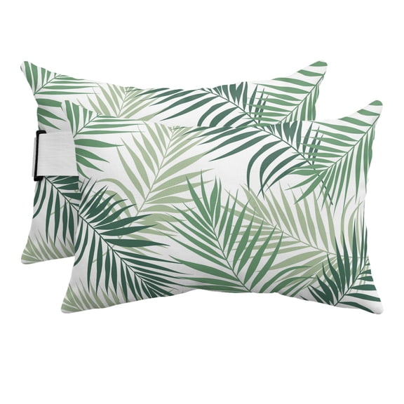Chaise Lounge Headrest Pillow 2 Pack, Green Tropical Botanical Waterproof Chair Pillows with Insert & Adjustable Elastic Strap for Beach Pool Recliner, Summer Palm Leaves Plants Outdoor Patio Pillow