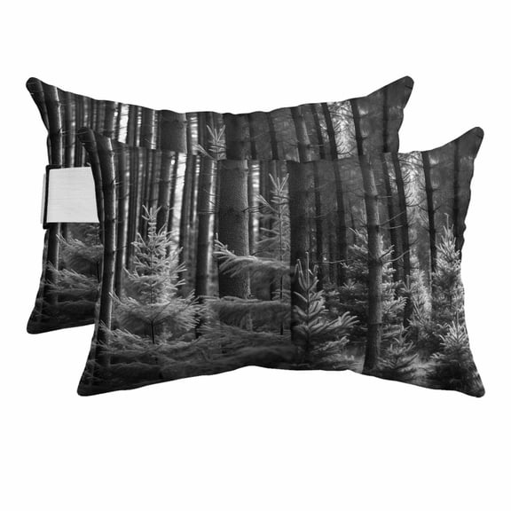 Chaise Lounge Headrest Pillow 2 Pack, Grey Forest Waterproof Chair Pillows with Insert & Adjustable Elastic Strap for Beach Pool Recliner, Mysterious Primitive Forest Pine Tree Outdoor Patio Pillow