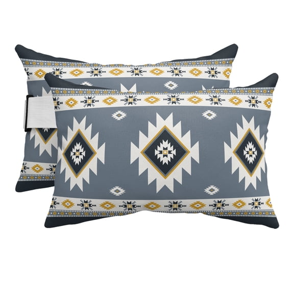 Chaise Lounge Headrest Pillow 2 Pack, Grey Geometric Waterproof Chair Pillows with Insert & Adjustable Elastic Strap for Beach Pool Recliner, Boho Aztec Southwest Abstract Plaid Outdoor Patio Pillow
