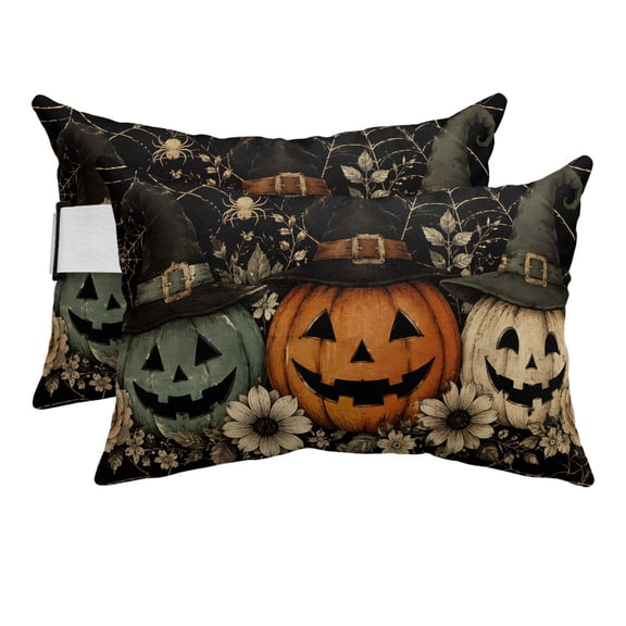 Chaise Lounge Headrest Pillow 2 Pack, Halloween Waterproof Chair Pillows with Insert & Adjustable Elastic Strap for Beach Pool Recliner, Evil Pumpkins Daisy Flowers Horrible Webs Outdoor Patio Pillow