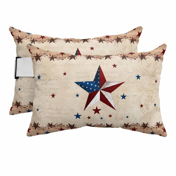 Chaise Lounge Headrest Pillow 2 Pack, Independence Day Waterproof Chair Pillows with Insert & Adjustable Elastic Strap for Beach Pool Recliner, Rustic Texas Star Farmhouse Wooden Outdoor Patio Pillow