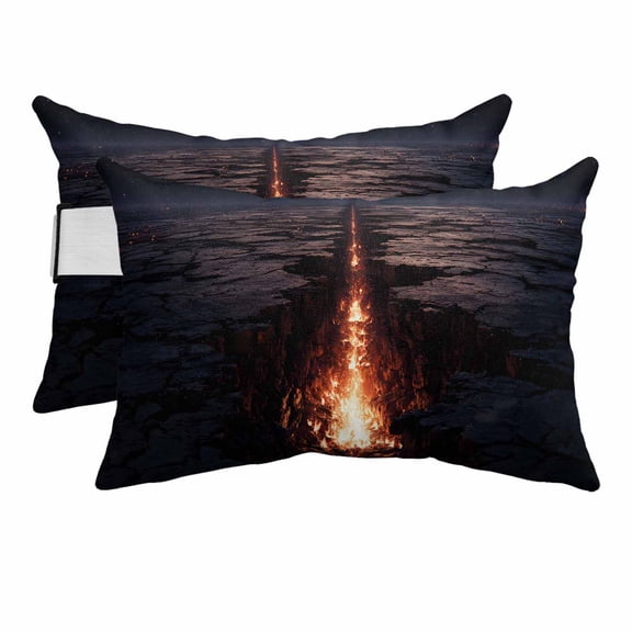 Chaise Lounge Headrest Pillow 2 Pack, Lava Rift Nature Waterproof Chair Pillows with Insert & Adjustable Elastic Strap for Beach Pool Recliner, Modern Black Red Artistic Art Outdoor Patio Pillow