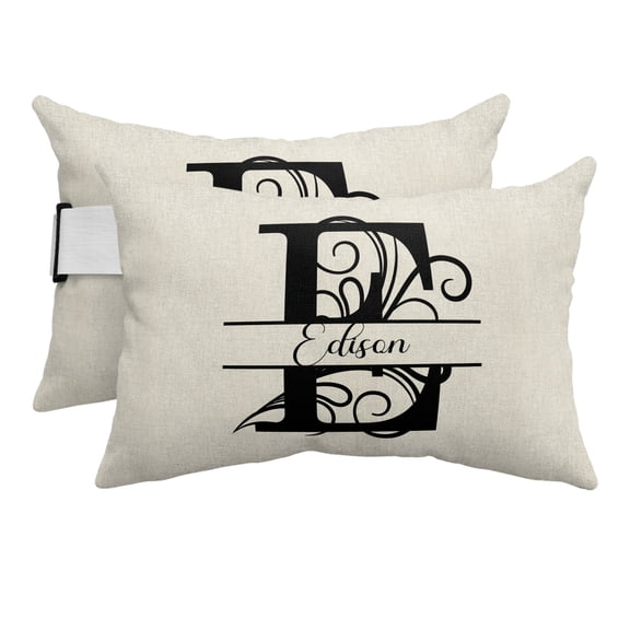 Chaise Lounge Headrest Pillow 2 Pack, Letter E Waterproof Chair Pillows with Insert & Adjustable Elastic Strap for Beach Pool Recliner, Monogram Words Outdoor Patio Pillow