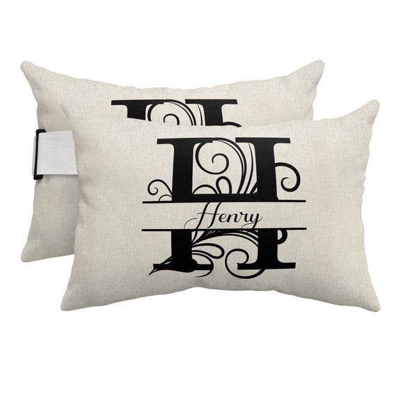 Chaise Lounge Headrest Pillow 2 Pack, Letter H Waterproof Chair Pillows with Insert & Adjustable Elastic Strap for Beach Pool Recliner, Monogram Words Outdoor Patio Pillow