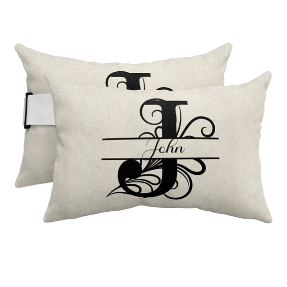 Chaise Lounge Headrest Pillow 2 Pack, Letter J Waterproof Chair Pillows with Insert & Adjustable Elastic Strap for Beach Pool Recliner, Monogram Words Outdoor Patio Pillow