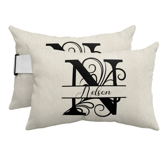 Chaise Lounge Headrest Pillow 2 Pack, Letter N Waterproof Chair Pillows with Insert & Adjustable Elastic Strap for Beach Pool Recliner, Monogram Words Outdoor Patio Pillow