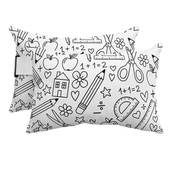 Chaise Lounge Headrest Pillow 2 Pack, Mathematics Tools Sketch Waterproof Chair Pillows with Insert & Adjustable Elastic Strap for Beach Pool Recliner, White Modern Abstract Icons Outdoor Pillow