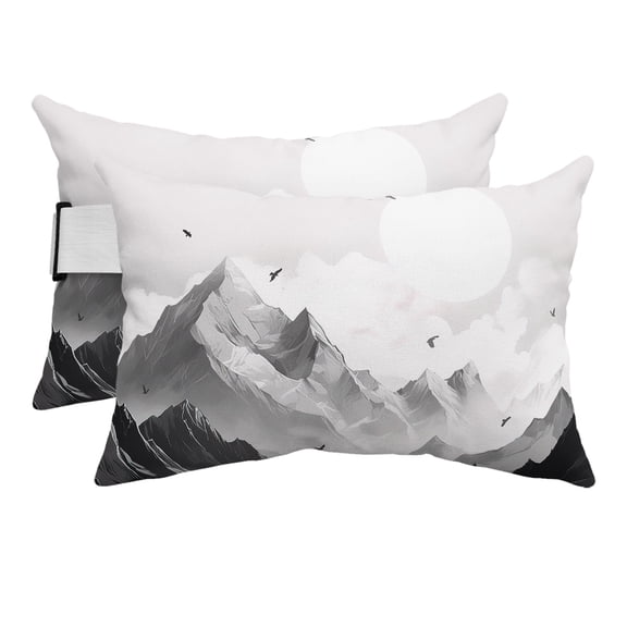 Chaise Lounge Headrest Pillow 2 Pack, Mountain Waterproof Chair Pillows with Insert & Adjustable Elastic Strap for Beach Pool Recliner, Eagle Sky Cloud Black and White Landscape Outdoor Patio Pillow