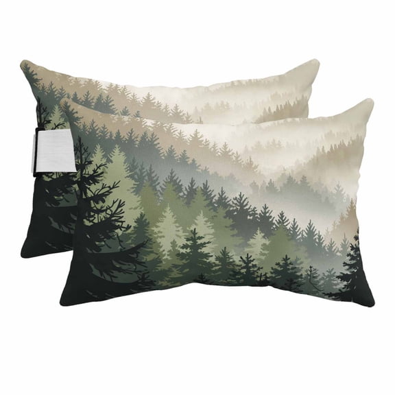 Chaise Lounge Headrest Pillow 2 Pack, Mountains Waterproof Chair Pillows with Insert & Adjustable Elastic Strap for Beach Pool, Watercolor Forest Nature Pine Trees Landscape Outdoor Patio Pillow