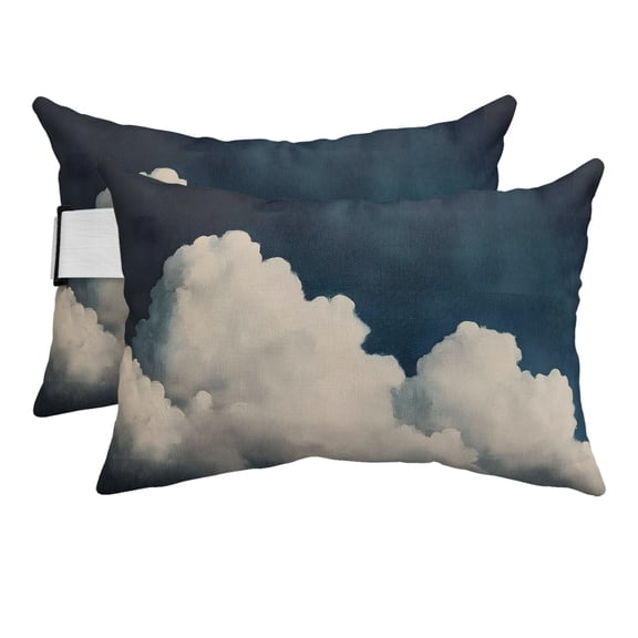 Chaise Lounge Headrest Pillow 2 Pack, Navy Blue Sky Waterproof Chair Pillows with Insert & Adjustable Elastic Strap for Beach Pool Recliner, Abstract Nature Minimalist Moody Outdoor Patio Pillow