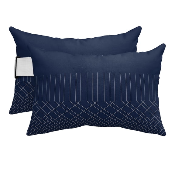 Chaise Lounge Headrest Pillow 2 Pack, Navy Blue White Geometric Waterproof Chair Pillows with Insert & Adjustable Elastic Strap for Beach Pool, Modern Herringbone Abstract Art Outdoor Patio Pillow