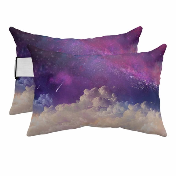 Chaise Lounge Headrest Pillow 2 Pack, Night Sky Stars Waterproof Chair Pillows with Insert & Adjustable Elastic Strap for Beach Pool Recliner, Shooting Star Cloud Galaxy Outdoor Patio Pillow