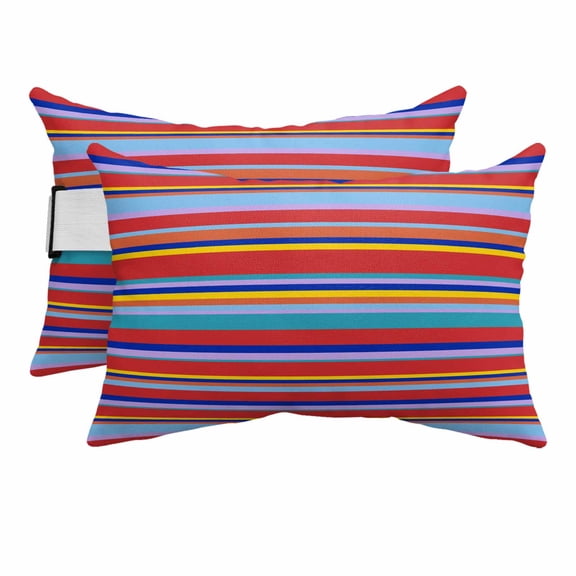 Chaise Lounge Headrest Pillow 2 Pack, Rainbow Striped Waterproof Chair Pillows with Insert & Adjustable Elastic Strap for Beach Pool Recliner, Red Blue Yellow Geometric Abstract Outdoor Patio Pillow