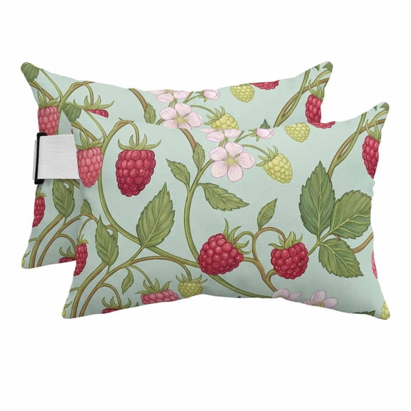 Chaise Lounge Headrest Pillow 2 Pack, Raspberries Farmhouse Waterproof Chair Pillows with Insert & Adjustable Elastic Strap for Beach Pool Recliner, Sage Green Vines Botanical Floral Outdoor Pillow