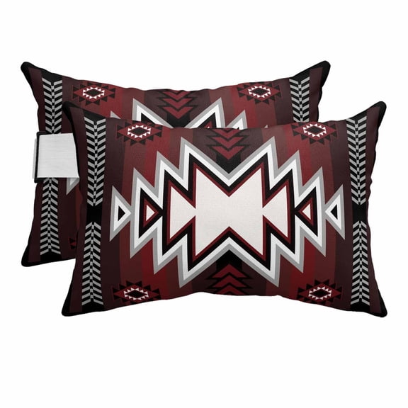Chaise Lounge Headrest Pillow 2 Pack, Red Black Waterproof Chair Pillows with Insert & Adjustable Elastic Strap for Beach Pool, Southwest Geometric Aztec Farmhouse Tribal Outdoor Patio Pillow