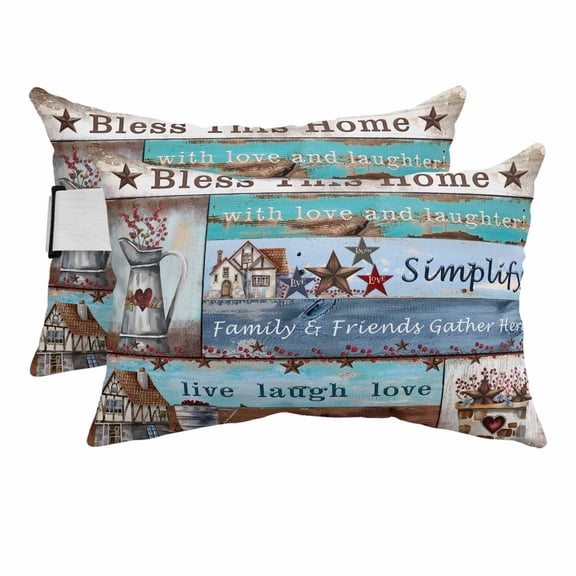 Chaise Lounge Headrest Pillow 2 Pack, Rustic Star Farm Waterproof Chair Pillows with Insert & Adjustable Elastic Strap for Beach Pool Recliner, American Country Berry Wood Grain Outdoor Patio Pillow