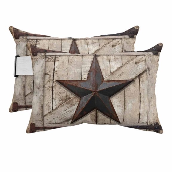 Chaise Lounge Headrest Pillow 2 Pack, Texas Star Vintage Waterproof Chair Pillows with Insert & Adjustable Elastic Strap for Beach Pool Recliner, Brown Khaki Wooden Retro Art Outdoor Patio Pillow