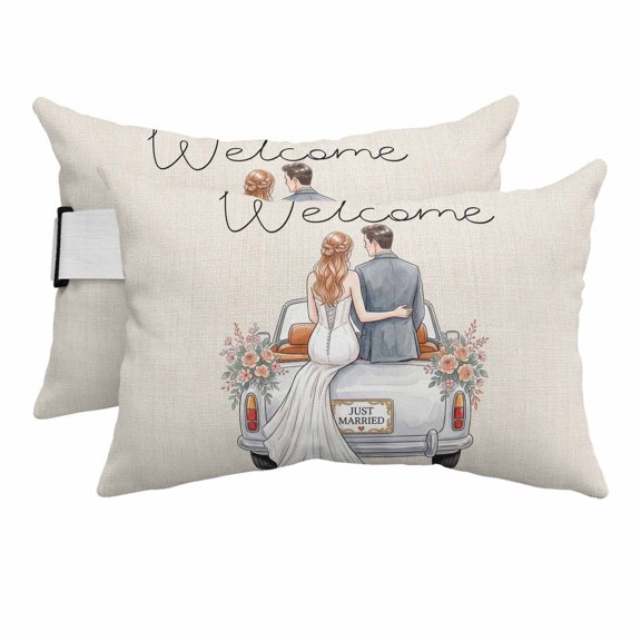Chaise Lounge Headrest Pillow 2 Pack, Wedding Waterproof Chair Pillows with Insert & Adjustable Elastic Strap for Beach Pool Recliner, Romantic Spring White Car Flowers Branches Outdoor Patio Pillow