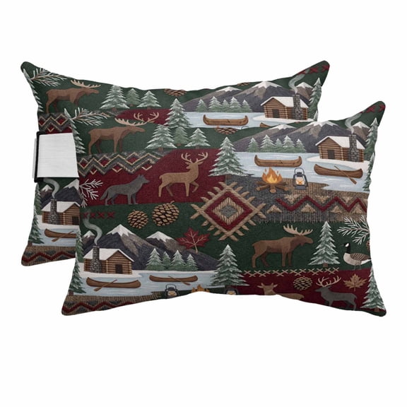 Chaise Lounge Headrest Pillow 2 Pack, Western Boho Waterproof Chair Pillows with Insert & Adjustable Elastic Strap for Beach Pool, Farmhouse Country Rustic Chic Wild Nature Cabin Deer Outdoor Pillow