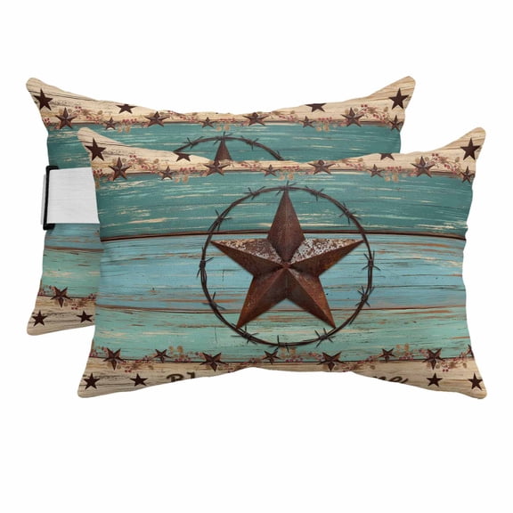 Chaise Lounge Headrest Pillow 2 Pack, Western Texas Star Vintage Waterproof Chair Pillows with Insert & Adjustable Elastic Strap for Beach Pool, Country Teal Green Wood Home Outdoor Patio Pillow