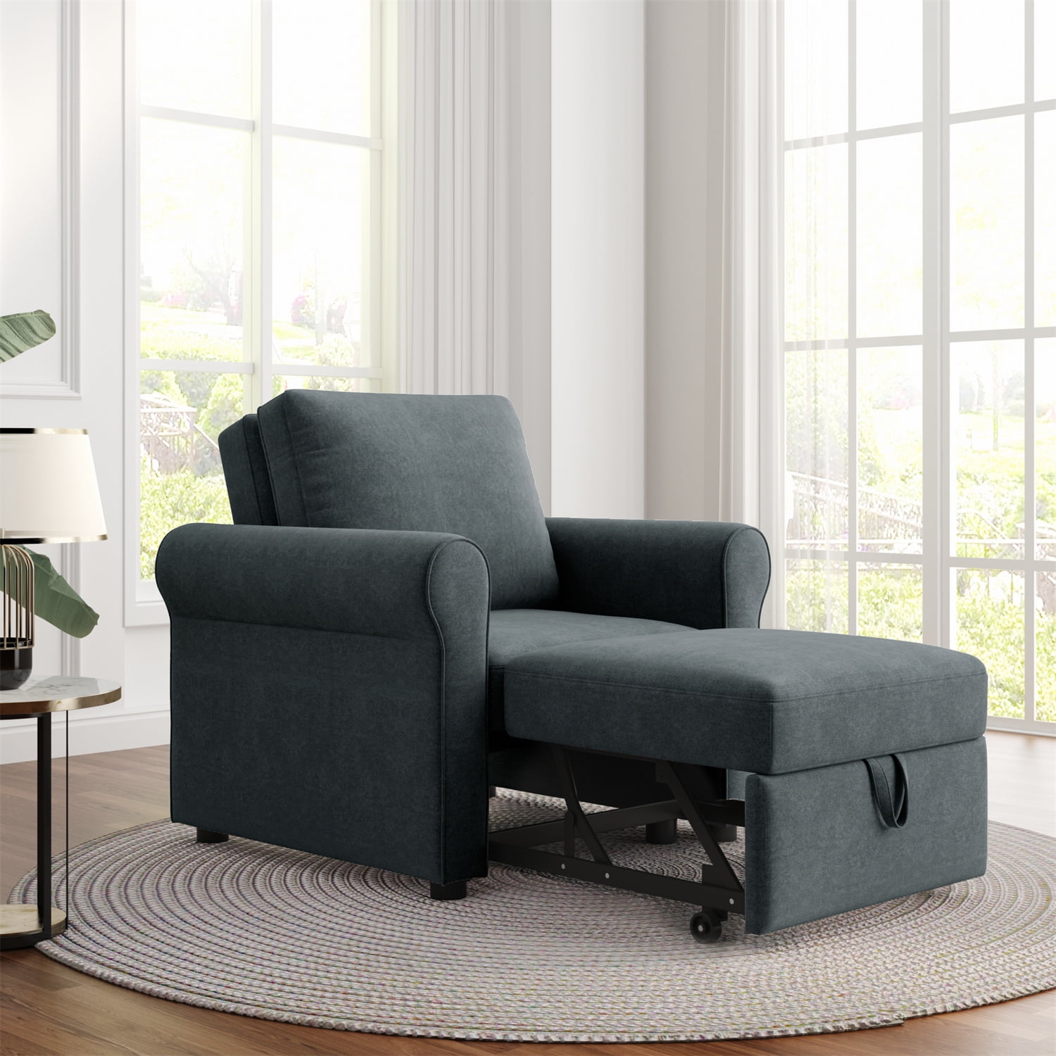 Chaise Lounge Indoor 3 in 1 Design Convertible Linen Fabric Chair