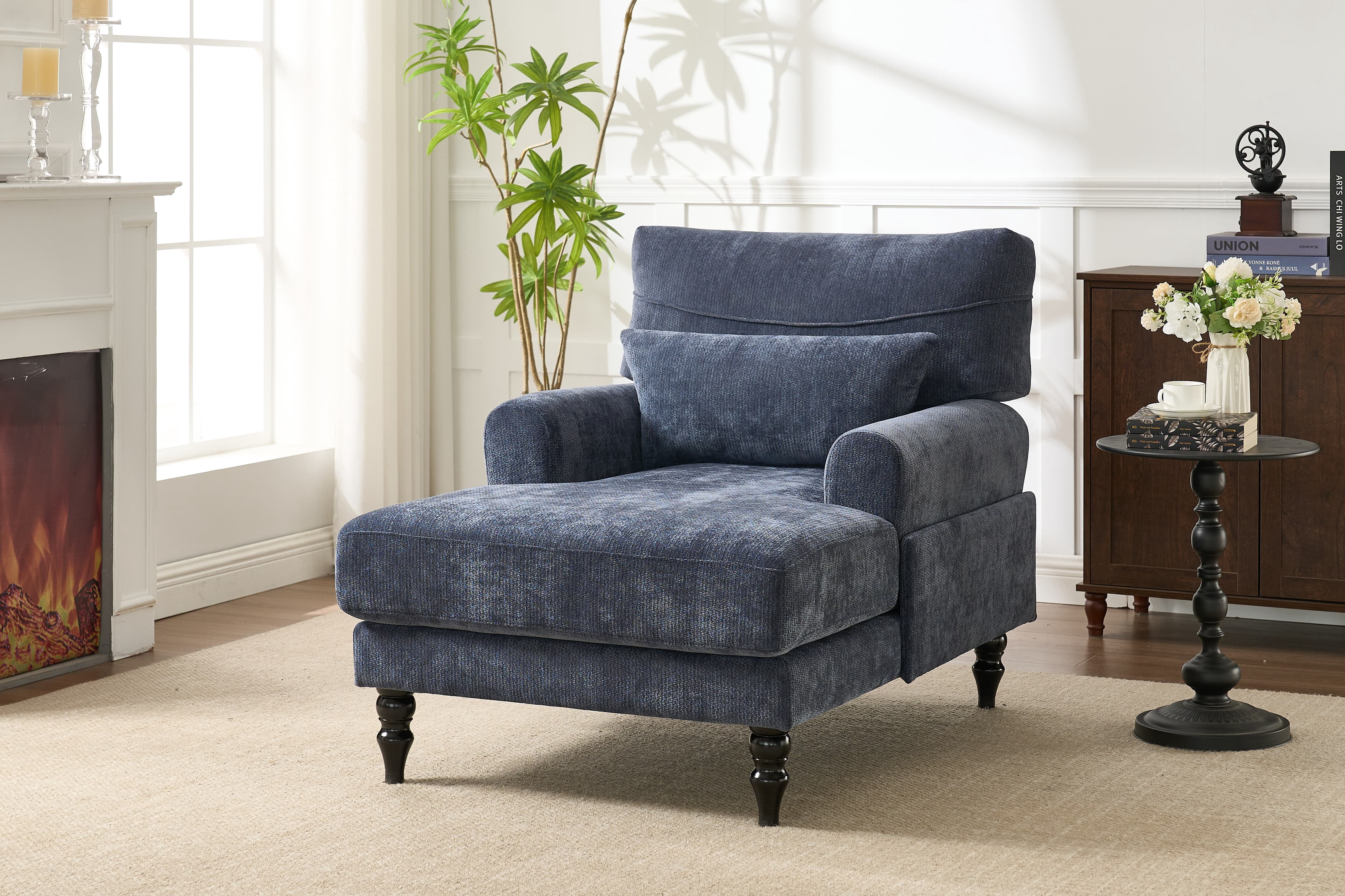 Chaise Lounge Indoor, Modern Upholstered Sleeper Chair and Sleeper Sofa for Living Room, Small Space, Blue