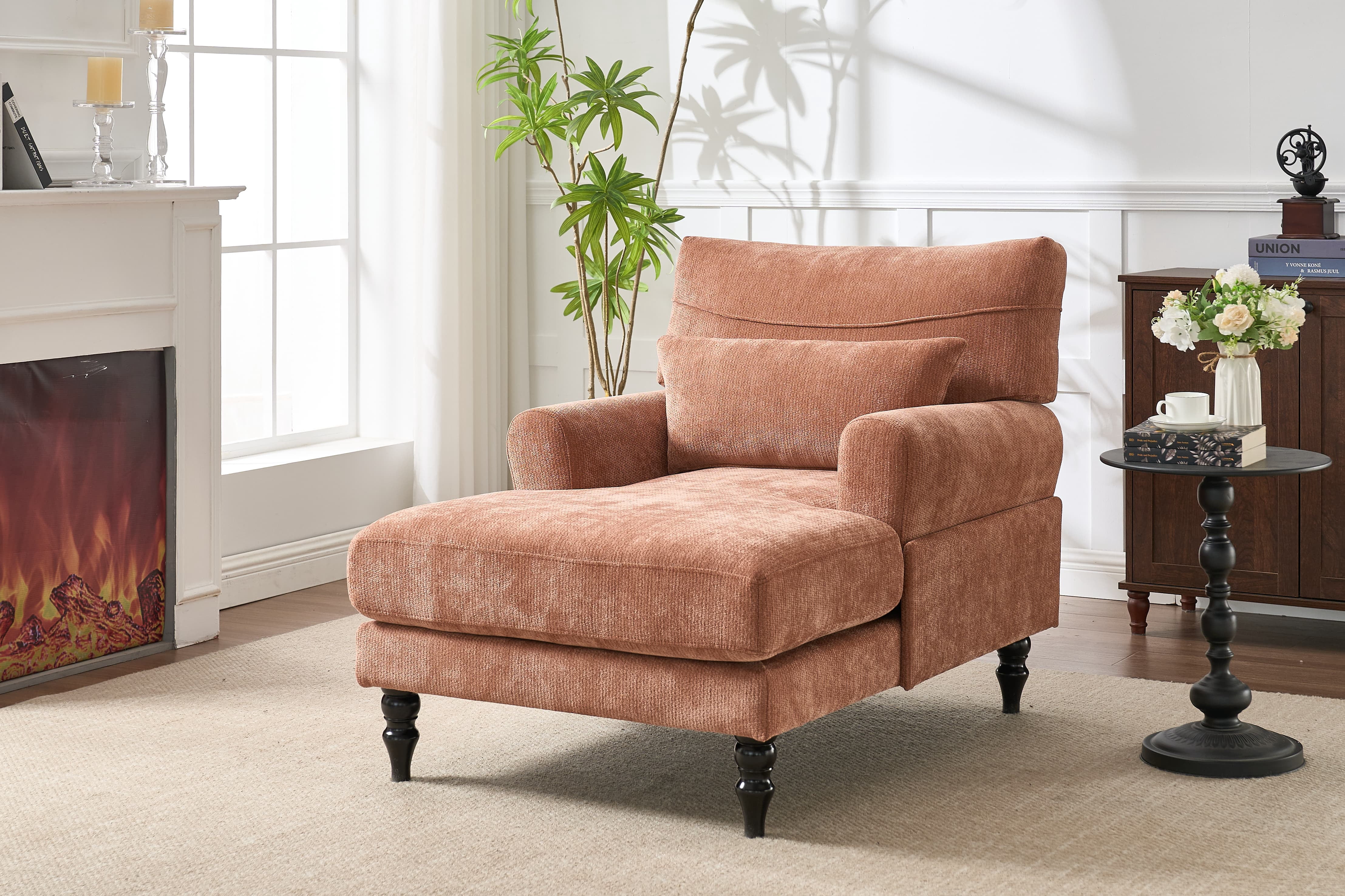 Chaise Lounge Indoor, Modern Upholstered Sleeper Chair and Sleeper Sofa for Living Room, Small Space, Orange