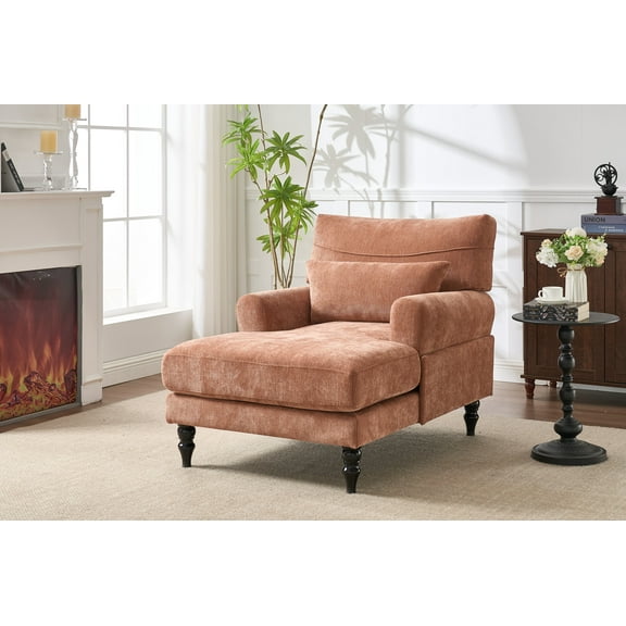 Chaise Lounge Indoor, Modern Upholstered Sleeper Chair and Sleeper Sofa for Living Room, Small Space, Orange