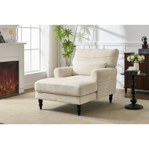 Chaise Lounge Indoor, Modern Upholstered Sleeper Chair and Sleeper Sofa for Living Room, Small Space, White