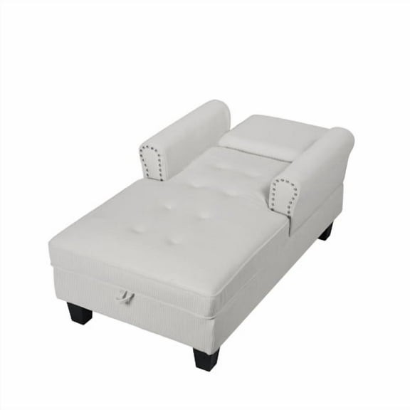Chaise Lounge Indoor Sleeper Sofa Bed Chair Upholstered  Lounge Chair for Bedroom Living Room with Rivets Beige