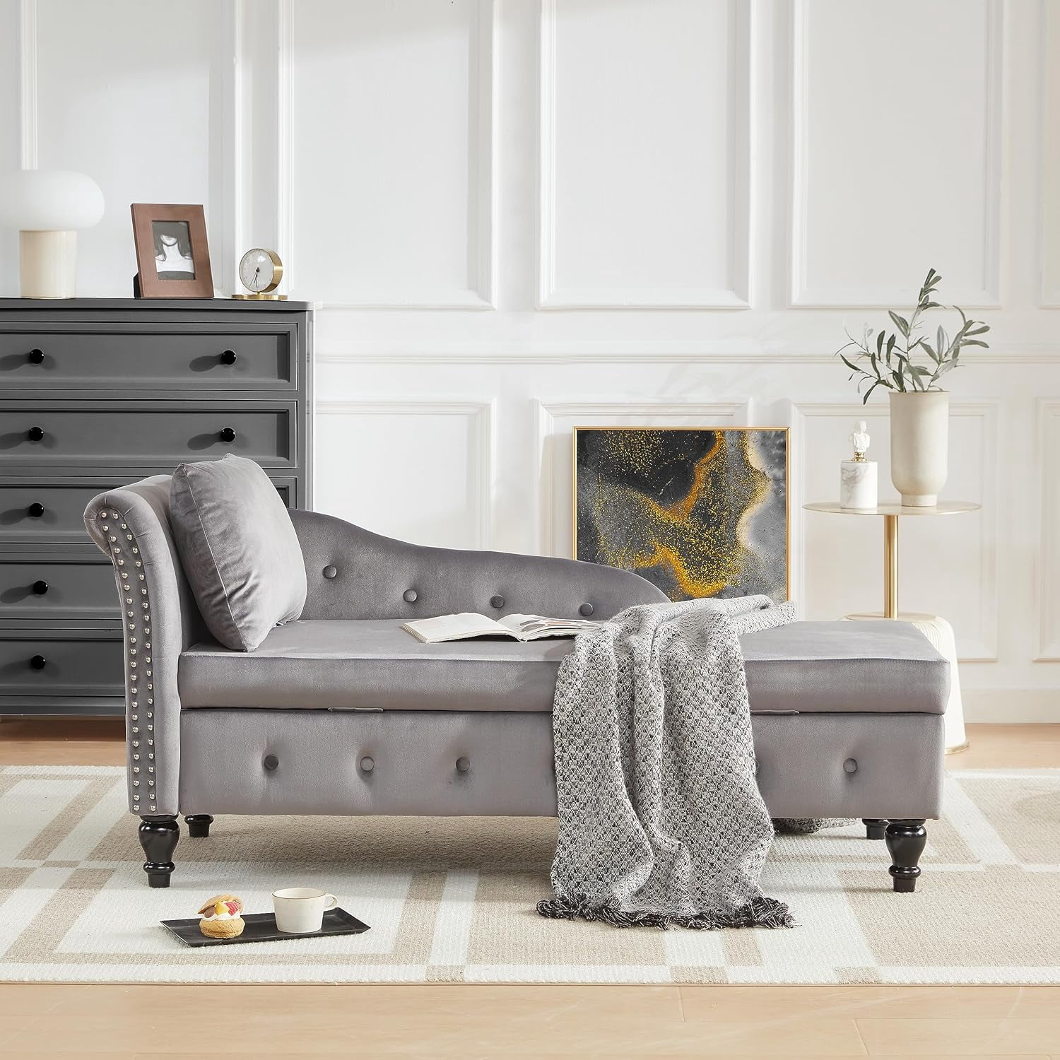 Thumbnail for Textured Upholstered Chaise Lounge With Storage